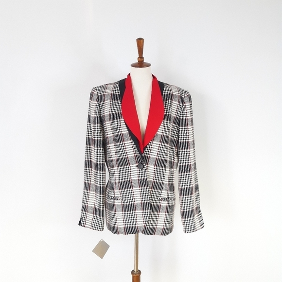 Dior | Silk Houndstooth Plaid Single Breasted Jacket with Removable Collar - Picture 8 of 8